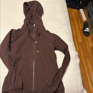 Athleta Brown Hooded Zip-Up Jacket Cozy Fleece
